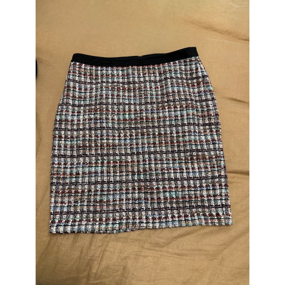Talbots Petite Multi Color Tweed Mini Skirt Metallic Boucle Plaid